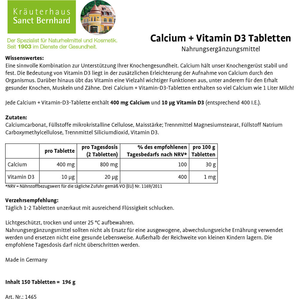 Sanct Bernhard Calcium + Vitamin D3